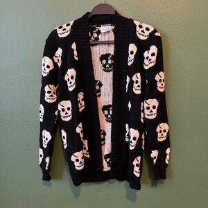 Infiniti Design Black Skull Open Cardigan Sweater Size XS/S